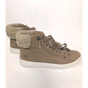 UGG Alameda Sneaker Boot Shoe Zip Womens 9.5 Chestnut Brown Shearling &  Leather